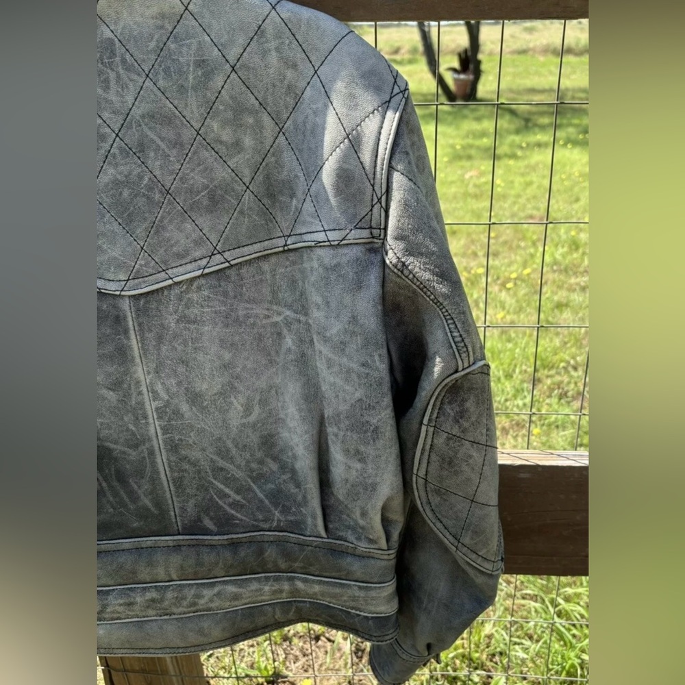 Vintage 90’s Schuh Distressed Gray Leather Motorcycle Jacket Size XS - Picture 9 of 16